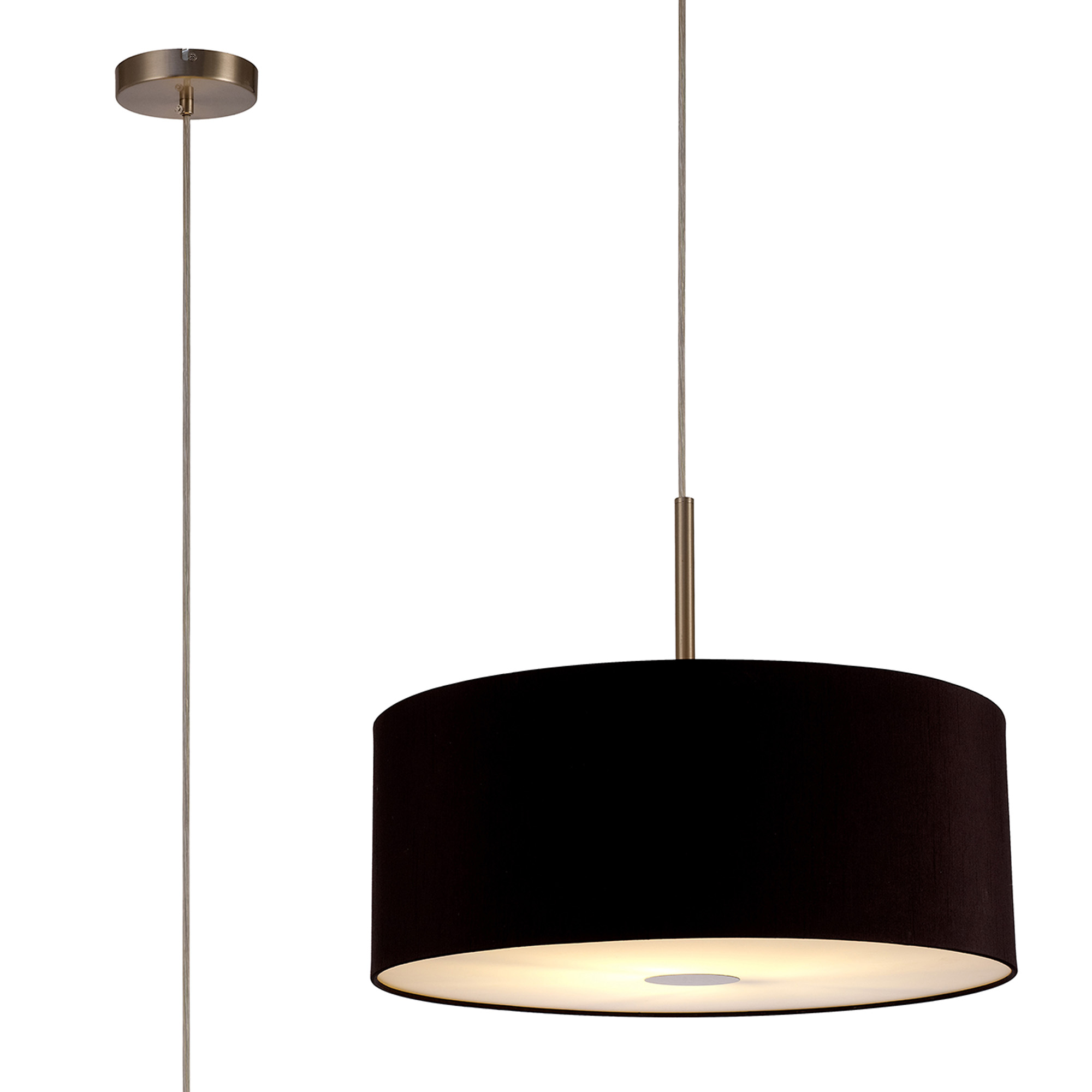 DK0307  Baymont 50cm Pendant 1 Light Satin Nickel, Midnight Black/Green Olive, Frosted Diffuser